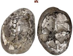 GRIECHISCHE MÜNZEN AEGINA. AEGINA. AR-Stater, 470/440 v. Chr.; 12,22 g. Seeschildkröte//Fünffach geteiltes Incusum. Hoover 435; SNG Delepierre 1688 ff. Feine Tönung, knapper Schrötling, gutes sehr sch