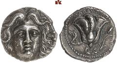 GRIECHISCHE MÜNZEN CARIA. RHODOS. AR-Tetradrachme, 230/205 v. Chr., Magistrat Tharsitas; 12,38 g. Helioskopf fast v. v.//Rose, l. Adler auf Fackel. Ashton, The Coinage of Rhodes 215; Hoover 1432; SNG 