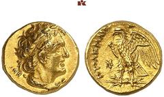 GRIECHISCHE MÜNZEN AEGYPTUS. Ptolemaios I., 323-305-283 v. Chr. AV-Triobol, um 294 v. Chr., Alexandria; 1,78 g. Kopf r. mit Diadem und Aegis//Adler steht l. auf Blitz, davor Monogramm. CPE 155; SNG Co