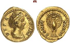 RÖMISCHE MÜNZEN MÜNZEN DER RÖMISCHEN KAISERZEIT. Antoninus I. Pius, 138-161. - für Diva Faustina mater. AV-Quinar, 140/144, Rom; 3,66 g. Drapierte Büste r.//Pfau steht v. v., Kopf l. BMC 470; Coh. -; 