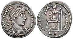 ROMAN COINS MÜNZEN DER RÖMISCHEN KAISERZEIT Valentinianus I., 364-375. AR-Siliqua, 364/367, Rom, 1. Offizin; 2,03 g. Drapierte Büste r. mit Perldiadem//Roma sitzt l. mit Victoria auf Globus und Speer.