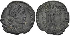 ROMAN COINS MÜNZEN DER RÖMISCHEN KAISERZEIT Valentinianus I., 364-375. Æ-Doppelmaiorina, 364/367, Heraclea, 1. Offizin; 5,35 g. Drapierte Büste r. mit Perldiadem//Kaiser steht v. v., Kopf r., mit Chri