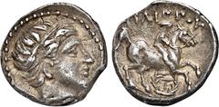 GREEK COINS MACEDONIA KÖNIGREICH. Philippos II., 359-336 v. Chr. AR-1/5 Tetradrachme, posthum, 323/315 v. Chr., Amphipolis; 2,59 g. Kopf r. mit Taenie//Reiter r., unten Kranz, darin T. Le Rider Pl. 45