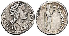ROMAN COINS IMPERATORISCHE PRÄGUNGEN Marcus Antonius, † 30 v. Chr. AR-Denar, 38 v. Chr., Athen (?); 3,65 g. Marcus Antonius steht r. als Augur//Solkopf r. Bab. 80; BMC 141; Crawf. 533/2; Sear 267; Syd