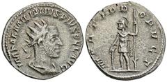 ROMAN COINS MÜNZEN DER RÖMISCHEN KAISERZEIT Aemilianus, 253. AR-Antoninian, Rom; 3,51 g. Drapierte Büste r. mit Strahlenbinde//Mars steht l. mit Schild und Speer. Coh. 25; RIC 6. R Min. korrodiert, kl
