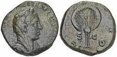 ROMAN COINS MÜNZEN DER RÖMISCHEN KAISERZEIT Valerianus, 253-260 für Diva Mariniana. Æ-Sesterz, Rom; 15,2 g. Drapierte Büste r. mit Schleier und Diadem//Pfau v. v. MIR 212 d; RIC vergl. 9. RR Leicht ge