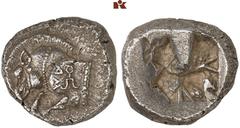 DIE SAMMLUNG DR. KAYA SAYAR, TEIL I - LYKIEN, PAMPHYLIEN UND KILIKIEN LYCIA. Prä- und protodynastische Prägungen. Am(...) AR-Stater, 500/480 v. Chr., unbestimmte Münzstätte (Zagaba?); 9,16 g. Eberprot