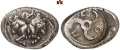 DIE SAMMLUNG DR. KAYA SAYAR, TEIL I - LYKIEN, PAMPHYLIEN UND KILIKIEN LYCIA. Dynastische Prägungen. Kuprilli AR-Stater, 470/440 v. Chr., unbestimmte Münzstätte (Xanthos?); 8,25 g. Zwei Stierprotome l.