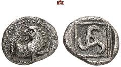 DIE SAMMLUNG DR. KAYA SAYAR, TEIL I - LYKIEN, PAMPHYLIEN UND KILIKIEN LYCIA. Dynastische Prägungen. Kuprilli AR-Obol, 470/440 v. Chr., unbestimmte Münzstätte; 0,63 g. Löwenprotome r., zurückblickend//