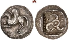 DIE SAMMLUNG DR. KAYA SAYAR, TEIL I - LYKIEN, PAMPHYLIEN UND KILIKIEN LYCIA. Dynastische Prägungen. Khinakha AR-Stater, 470/440 v. Chr., unbestimmte Münzstätte (Limyra?); 9,70 g. Auf Rundschild (?): P