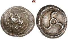 DIE SAMMLUNG DR. KAYA SAYAR, TEIL I - LYKIEN, PAMPHYLIEN UND KILIKIEN LYCIA. Dynastische Prägungen. Khinakha AR-Stater, 470/440 v. Chr., unbestimmte Münzstätte (Limyra?); 9,99 g. Auf Rundschild: Pegas
