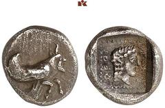DIE SAMMLUNG DR. KAYA SAYAR, TEIL I - LYKIEN, PAMPHYLIEN UND KILIKIEN LYCIA. Dynastische Prägungen. Uwug/Orou AR-Obol, 470/440 v. Chr., unbestimmte Münzstätte; 0,66 g. Androkephale, geflügelte Stierpr