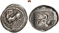 DIE SAMMLUNG DR. KAYA SAYAR, TEIL I - LYKIEN, PAMPHYLIEN UND KILIKIEN LYCIA. Dynastische Prägungen. Wakhssebllimi AR-Stater, um 440 v. Chr., unbestimmte Münzstätte; 7,89 g. Esel (oder Maultier?) kniet