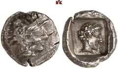 DIE SAMMLUNG DR. KAYA SAYAR, TEIL I - LYKIEN, PAMPHYLIEN UND KILIKIEN LYCIA. Dynastische Prägungen. Wekhssere I AR-Tetrobol, 440/430 v. Chr., Xanthos; 2,88 g. Athenakopf r. mit attischem Helm//In Incu