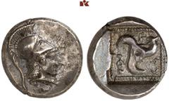 DIE SAMMLUNG DR. KAYA SAYAR, TEIL I - LYKIEN, PAMPHYLIEN UND KILIKIEN LYCIA. Dynastische Prägungen. Wekhssere I AR-Tetrobol, 440/430 v. Chr., unbestimmte Münzstätte; 2,66 g. Athenakopf r. mit korinthi