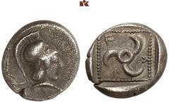 DIE SAMMLUNG DR. KAYA SAYAR, TEIL I - LYKIEN, PAMPHYLIEN UND KILIKIEN LYCIA. Dynastische Prägungen. Wekhssere I AR-Diobol, 440/430 v. Chr., unbestimmte Münzstätte; 1,32 g. Athenakopf r. mit korinthisc