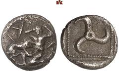 DIE SAMMLUNG DR. KAYA SAYAR, TEIL I - LYKIEN, PAMPHYLIEN UND KILIKIEN LYCIA. Dynastische Prägungen. Wekhssere I AR-Diobol, 440/430 v. Chr., unbestimmte Münzstätte; 1,44 g. Herakles l. im Kampf mit dem