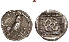 DIE SAMMLUNG DR. KAYA SAYAR, TEIL I - LYKIEN, PAMPHYLIEN UND KILIKIEN LYCIA. Dynastische Prägungen. Teththiveibi AR-Obol, 440/430 v. Chr., unbestimmte Münzstätte (Kandyba?); 0,53 g. Hahn steht r.//In 