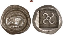 DIE SAMMLUNG DR. KAYA SAYAR, TEIL I - LYKIEN, PAMPHYLIEN UND KILIKIEN LYCIA. Dynastische Prägungen. Teththiveibi AR-Stater, 440/430 v. Chr., Kandyba; 8,41 g. Auf Rundschild: Eberprotome l.//In Incusum