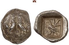 DIE SAMMLUNG DR. KAYA SAYAR, TEIL I - LYKIEN, PAMPHYLIEN UND KILIKIEN LYCIA. Dynastische Prägungen. Kherei AR-Diobol, 430/410 v. Chr., unbestimmte Münzstätte (Kandyba?); 1,08 g. Auf Rundschild: Zwei H