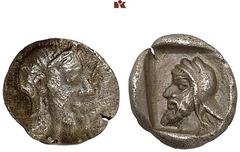 DIE SAMMLUNG DR. KAYA SAYAR, TEIL I - LYKIEN, PAMPHYLIEN UND KILIKIEN LYCIA. Dynastische Prägungen. Kherei AR-Obol, 430/410 v. Chr., Xanthos; 0,70 g. Athenakopf r. mit attischem Helm//In Incusum: Kopf