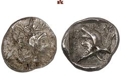 DIE SAMMLUNG DR. KAYA SAYAR, TEIL I - LYKIEN, PAMPHYLIEN UND KILIKIEN LYCIA. Dynastische Prägungen. Kherei AR-Obol, 430/410 v. Chr., Tlos; 0,69 g. Athenakopf r. mit attischem Helm//In Incusum: Kopf l.