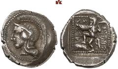 DIE SAMMLUNG DR. KAYA SAYAR, TEIL I - LYKIEN, PAMPHYLIEN UND KILIKIEN LYCIA. Dynastische Prägungen. Erbbina AR-Tetrobol, 400/390 v. Chr., Telmessos; 3,18 g. Athenakopf l. mit attischem Helm//In Incusu