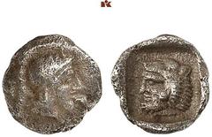 DIE SAMMLUNG DR. KAYA SAYAR, TEIL I - LYKIEN, PAMPHYLIEN UND KILIKIEN LYCIA. Dynastische Prägungen. TELMESSOS AR-Hemiobol, um 390 v. Chr.; 0,32 g. Athenakopf r. mit attischem Helm//In Incusum: Herakle