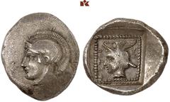 DIE SAMMLUNG DR. KAYA SAYAR, TEIL I - LYKIEN, PAMPHYLIEN UND KILIKIEN LYCIA. Dynastische Prägungen. Hntruma AR-Drachme, 410/390 v. Chr., Kadyanda; 4,02 g. Athenakopf l. mit attischem Helm//In Incusum: