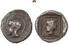 DIE SAMMLUNG DR. KAYA SAYAR, TEIL I - LYKIEN, PAMPHYLIEN UND KILIKIEN LYCIA. Dynastische Prägungen. Hntruma AR-Obol, 410/390 v. Chr., Kadyanda; 0,62 g. Athenakopf l. mit attischem Helm//In Incusum: Pe