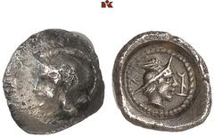 DIE SAMMLUNG DR. KAYA SAYAR, TEIL I - LYKIEN, PAMPHYLIEN UND KILIKIEN LYCIA. Dynastische Prägungen. Hntruma AR-Obol, 410/390 v. Chr., Kadyanda; 0,59 g. Athenakopf l. mit attischem Helm//In rundem Incu