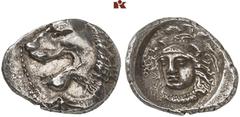 DIE SAMMLUNG DR. KAYA SAYAR, TEIL I - LYKIEN, PAMPHYLIEN UND KILIKIEN LYCIA. Dynastische Prägungen. Wekhssere II AR-Tetrobol, 400/380 v. Chr., Zagaba; 2,79 g. Löwenkopf l.//In rundem Incusum: Athenako