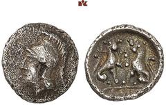 DIE SAMMLUNG DR. KAYA SAYAR, TEIL I - LYKIEN, PAMPHYLIEN UND KILIKIEN LYCIA. Dynastische Prägungen. TLOS (Zeit des Wekhssere II.) AR-Obol, um 400/380 v. Chr.; 0,53 g. Athenakopf l. mit attischem Helm/