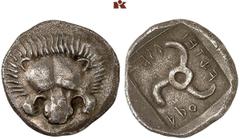 DIE SAMMLUNG DR. KAYA SAYAR, TEIL I - LYKIEN, PAMPHYLIEN UND KILIKIEN LYCIA. Dynastische Prägungen. Aruwatijesi AR-Tetrobol, 390/370 v. Chr., unbestimmte Münzstätte (Zagaba?); 3,06 g. Löwenmaske v. v.