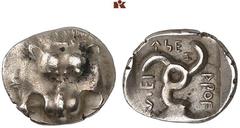 DIE SAMMLUNG DR. KAYA SAYAR, TEIL I - LYKIEN, PAMPHYLIEN UND KILIKIEN LYCIA. Dynastische Prägungen. Aruwatijesi AR-Obol, 390/370 v. Chr., Zagaba; 0,69 g. Löwenmaske v. v.//In Incusum: Triskelis. Müsel