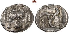 DIE SAMMLUNG DR. KAYA SAYAR, TEIL I - LYKIEN, PAMPHYLIEN UND KILIKIEN LYCIA. Dynastische Prägungen. Mithrapata AR-Stater, 390/300 v. Chr., unbestimmte Münzstätte; 9,88 g. Löwenmaske v. v.//In Incusum: