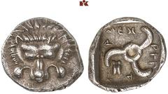 DIE SAMMLUNG DR. KAYA SAYAR, TEIL I - LYKIEN, PAMPHYLIEN UND KILIKIEN LYCIA. Dynastische Prägungen. Mithrapata AR-Diobol, 390/3780 v. Chr., unbestimmte Münzstätte (Phellos oder Zagaba?); 1,36 g. Löwen