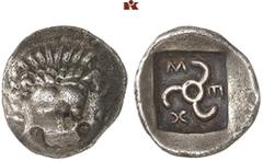 DIE SAMMLUNG DR. KAYA SAYAR, TEIL I - LYKIEN, PAMPHYLIEN UND KILIKIEN LYCIA. Dynastische Prägungen. Mithrapata AR-Diobol, 390/370 v. Chr., unbestimmte Münzstätte; 1,50 g. Löwenmaske v. v.//In Incusum: