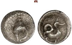 DIE SAMMLUNG DR. KAYA SAYAR, TEIL I - LYKIEN, PAMPHYLIEN UND KILIKIEN LYCIA. Dynastische Prägungen. TLOS (Zeit des Mithrapata) AR-Hemiobol, 390/370 v. Chr.; 0,36 g. Murex/Vierbeiniges Fabelwesen. Müse