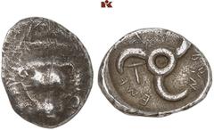 DIE SAMMLUNG DR. KAYA SAYAR, TEIL I - LYKIEN, PAMPHYLIEN UND KILIKIEN LYCIA. Dynastische Prägungen. Trbbenimi AR-Tetrobol, um 390/370 v. Chr., Wedrei (?); 3,01 g. Löwenmaske v. v.//In rundem Incusum: 