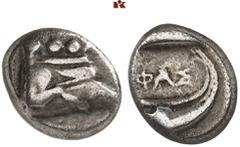 DIE SAMMLUNG DR. KAYA SAYAR, TEIL I - LYKIEN, PAMPHYLIEN UND KILIKIEN LYCIA. Prägungen lykischer Städte. PHASELIS AR-Tetrobol, 480/440 v. Chr.; 3,11 g. Prora in Form einer Eberprotome r.//Schiffsheck 