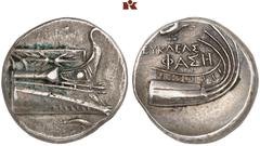 DIE SAMMLUNG DR. KAYA SAYAR, TEIL I - LYKIEN, PAMPHYLIEN UND KILIKIEN LYCIA. Prägungen lykischer Städte. PHASELIS AR-Stater, 246/221 v. Chr., Magistrat Eukleas; 10,33 g. Prora r., darunter Delphin r./