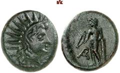 DIE SAMMLUNG DR. KAYA SAYAR, TEIL I - LYKIEN, PAMPHYLIEN UND KILIKIEN LYCIA. Prägungen lykischer Städte. ARYKANDA Æs, 2./1. Jahrhundert v. Chr.; 4,73 g. Sozonkopf (?) r. mit Strahlenbinde//Apollo steh