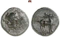 DIE SAMMLUNG DR. KAYA SAYAR, TEIL I - LYKIEN, PAMPHYLIEN UND KILIKIEN LYCIA. Prägungen lykischer Städte. KALYNDA Æs, 2./1. Jahrhundert v. Chr.; 1,18 g. Drapierte Büste der Artemis r., über der Schulte