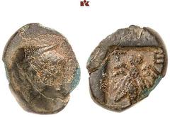 DIE SAMMLUNG DR. KAYA SAYAR, TEIL I - LYKIEN, PAMPHYLIEN UND KILIKIEN LYCIA. Prägungen lykischer Städte. TELMESSOS Æs, 2./1. Jahrhundert v. Chr.; 1,01 g. Hermeskopf r. mit Petasos//In Incusum: Fliege.