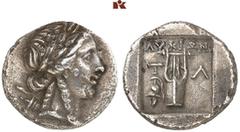 DIE SAMMLUNG DR. KAYA SAYAR, TEIL I - LYKIEN, PAMPHYLIEN UND KILIKIEN LYCIA. Prägungen der lykischen Liga. Periode II: Silbermünzen. TLOS AR-Drachme, 167/81 v. Chr.; 2,63 g. Apollokopf r. mit Lorbeerk