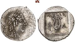 DIE SAMMLUNG DR. KAYA SAYAR, TEIL I - LYKIEN, PAMPHYLIEN UND KILIKIEN LYCIA. Prägungen der lykischen Liga. Periode II: Silbermünzen. PHASELIS AR-Drachme, 167/81 v. Chr.; 2,67 g. Apollokopf r. mit Lorb