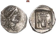 DIE SAMMLUNG DR. KAYA SAYAR, TEIL I - LYKIEN, PAMPHYLIEN UND KILIKIEN LYCIA. Prägungen der lykischen Liga. Periode II: Silbermünzen. PHASELIS AR-Drachme, 167/81 v. Chr.; 3,04 g. Apollokopf r. mit Lorb