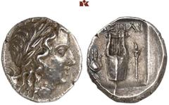 DIE SAMMLUNG DR. KAYA SAYAR, TEIL I - LYKIEN, PAMPHYLIEN UND KILIKIEN LYCIA. Prägungen der lykischen Liga. Periode II: Silbermünzen. PHASELIS AR-Drachme, 167/81 v. Chr.; 2,94 g. Apollokopf r. mit Lorb