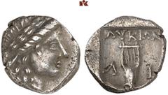 DIE SAMMLUNG DR. KAYA SAYAR, TEIL I - LYKIEN, PAMPHYLIEN UND KILIKIEN LYCIA. Prägungen der lykischen Liga. Periode II: Silbermünzen. LIMYRA AR-Drachme, 167/81 v. Chr.; 2,24 g. Apollokopf r. mit Lorbee